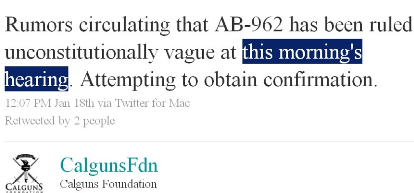 Word on the gun law decision was circulating by noon. Note the time stamp on the tweet.