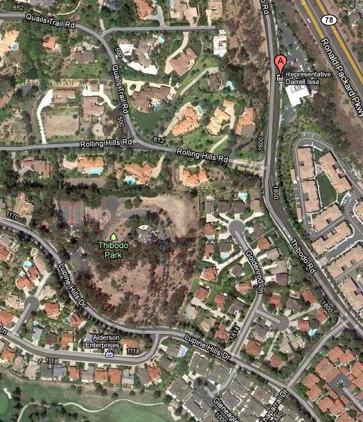 Issa's office, in upper right corner. Golf course is in lower left corner